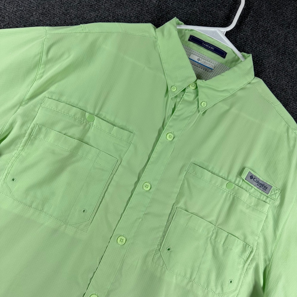 Columbia Fishing Shirt Mens L Large Green PFG Tamiami II Short Sleeve UPF 40